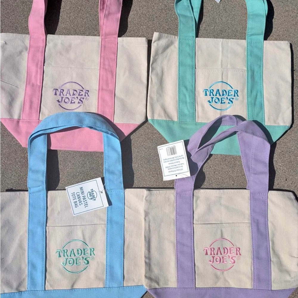 Trader Joe’s Canvas Mini Spring Tote Bag - Pink, Blue, Purple